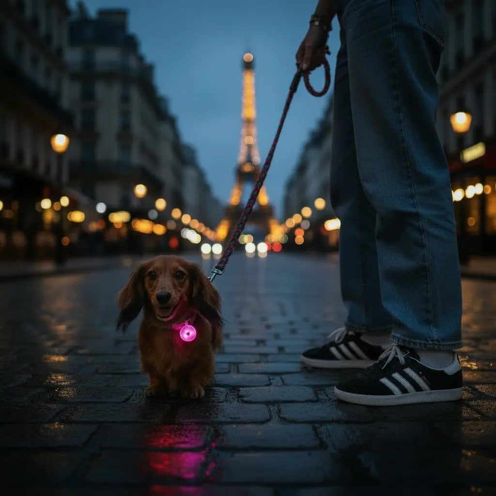 Loupiote LED Sécurité "Lumi-Chien" Pendentif Rechargeable Anti-Perte Rose