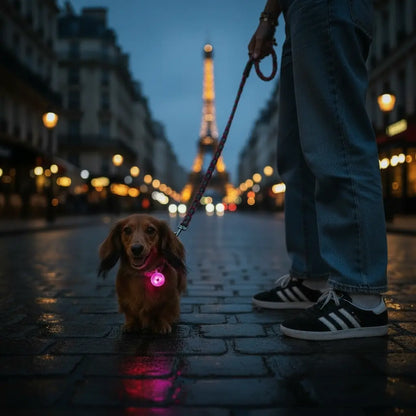 Loupiote LED Sécurité "Lumi-Chien" Pendentif Rechargeable Anti-Perte Rose